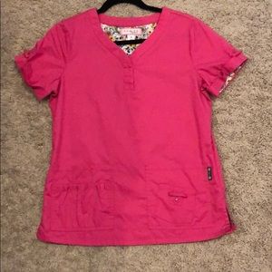 KOI hot pink scrub top